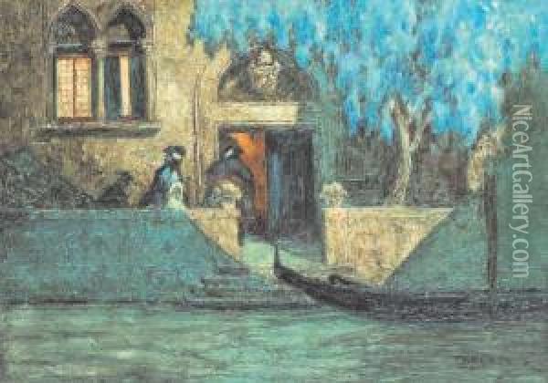 Notturno Con Maschere A Venezia Oil Painting - Rodolfo Paoletti