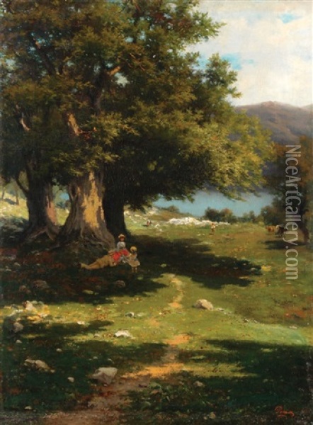 Figures In The Shade Of A Tree Oil Painting - Silvio Poma
