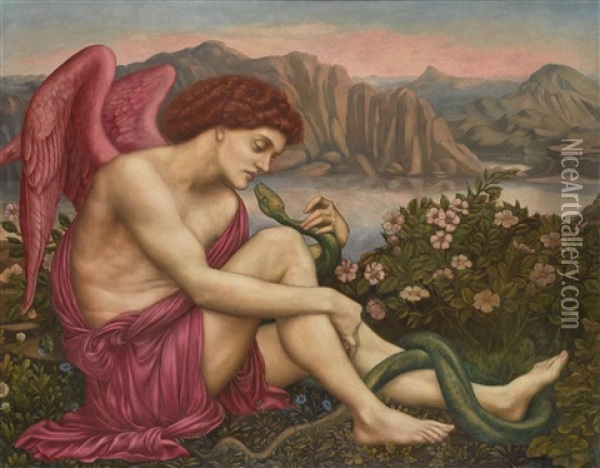 The Angel With The Serpent Oil Painting - Evelyn de Morgan
