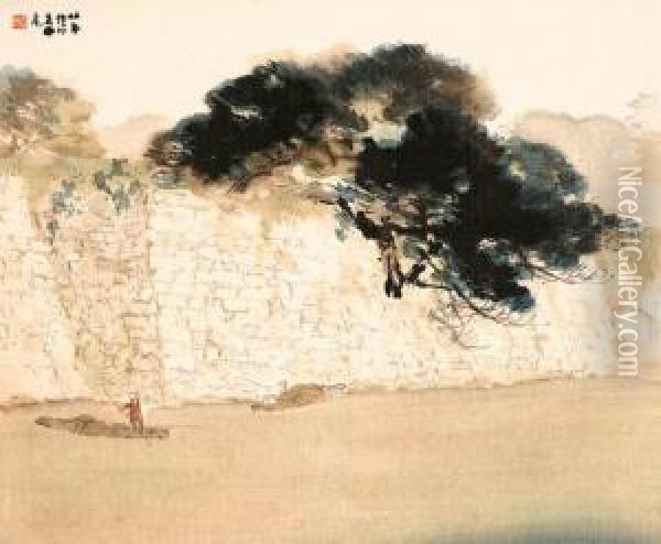 Kinjo Shosui (green Pine At Edo Castle) Oil Painting - Seiho Takeuchi