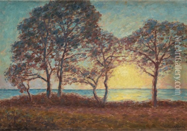 Sunset Over Landscape Oil Painting - Per Ekstroem