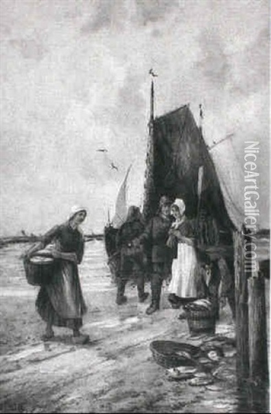 Fiskere Der Bringer Fangsten I Land Oil Painting - Charles Sprague Pearce