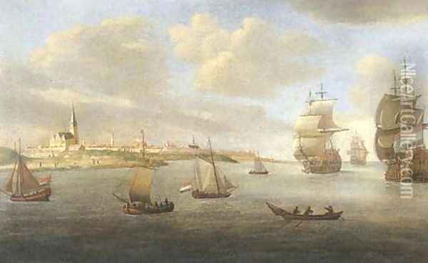Men-o'-war and other shipping off Fort Rammekens, Flushing Oil Painting - Reiner Nooms (Zeeman)