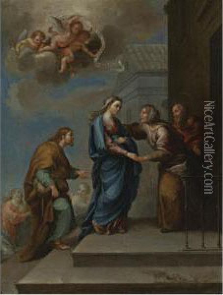 Saint Anne Welcoming Mary Oil Painting - Nicolas Enriquez