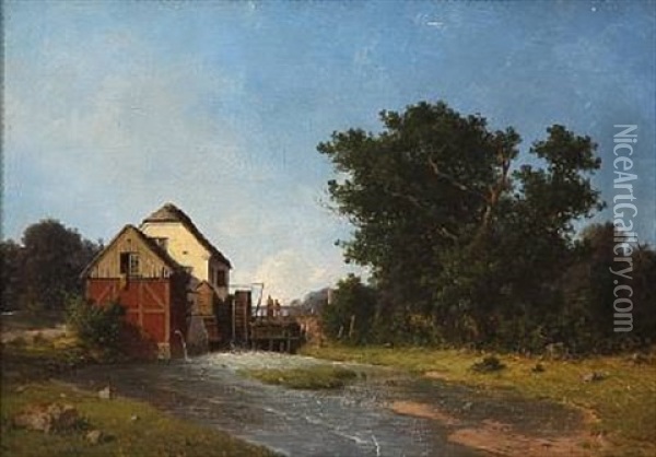 Silkeborg Watermill, Denmark Oil Painting - Georg Emil Libert