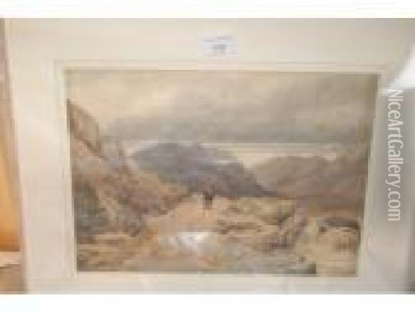 Figure In A Landscape Oil Painting - David Cox