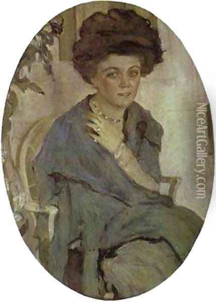 Portrait Of Yelena Oliv 1909 Oil Painting - Valentin Aleksandrovich Serov