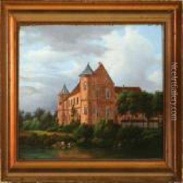 View Of Lovenholm Manor In Jutland Oil Painting - Ferdinand Reichardt