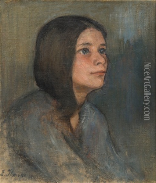 Portrait Of A Girl Oil Painting - Einar Ilmoni
