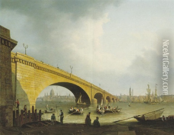 View Of London Bridge From The Thames Oil Painting - Hubert Sattler