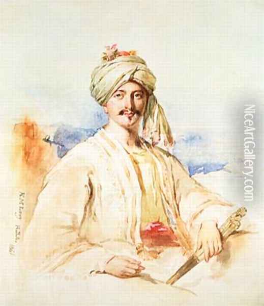 Portrait of a Man in Oriental dress 1861 Oil Painting - Kenneth Macleay