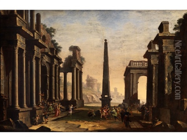 Odysseus Zieht Achill Aus Dem Palast Des Lykomedes Oil Painting - Giovanni Paolo Panini