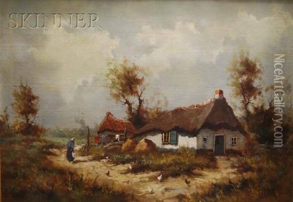 View Of Afigure By A Cottage Oil Painting - Jan De Boer