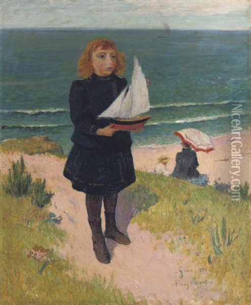 Jeune Fille Au Bord De La Mer, Groix Oil Painting - Henry Moret