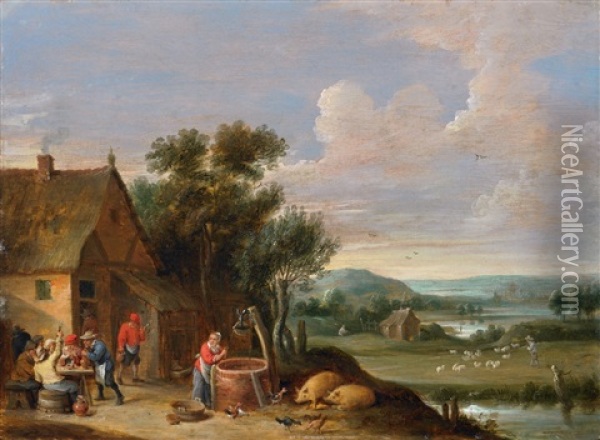 Landscape With A Farmstead Oil Painting - Thomas Van Apshoven