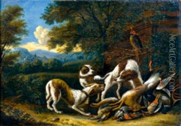 Paysage Avec Groupe De Chiens Et Gibier Oil Painting - Abraham Danielsz Hondius
