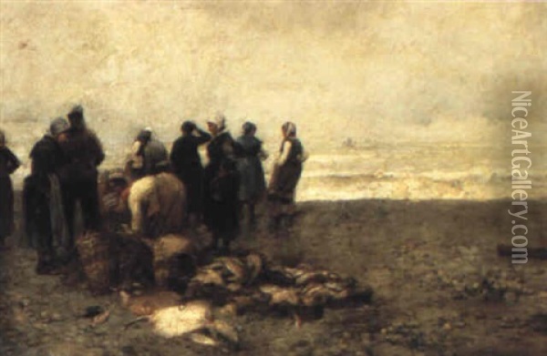 After The Catch Oil Painting - Julien Gustave Gagliardini