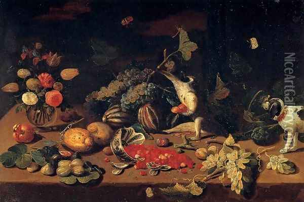 Still-Life with a Monkey Stealing Fruit Oil Painting - Jan van Kessel