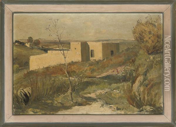 View Of A Farmhouse In A Landscape Oil Painting - Rodolphe D' Erlanger
