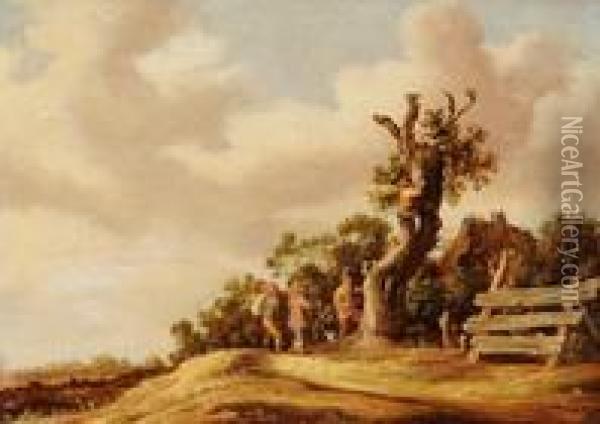 Umkreis Vier Wanderer Bei Einem Baum Oil Painting - Jan van Goyen