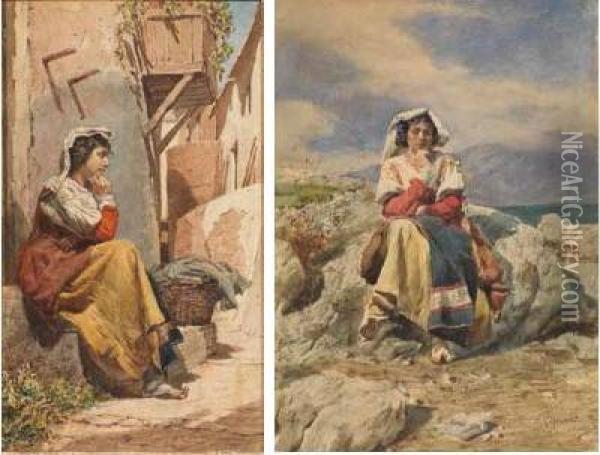 Pastorelle In Costume Laziale Oil Painting - Nazareno Cipriani