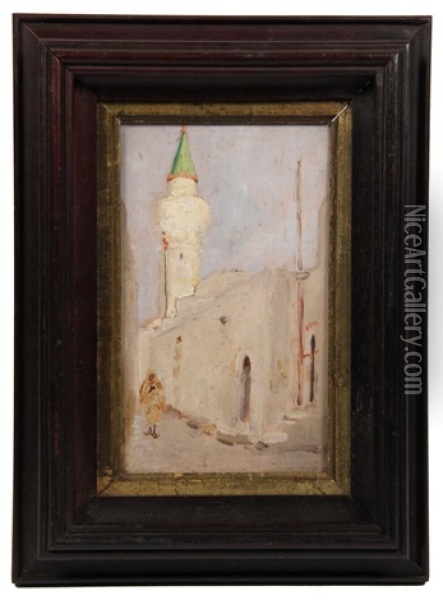 Middle Eastern Street Scene With Figure And Minaret Oil Painting - Louis Comfort Tiffany