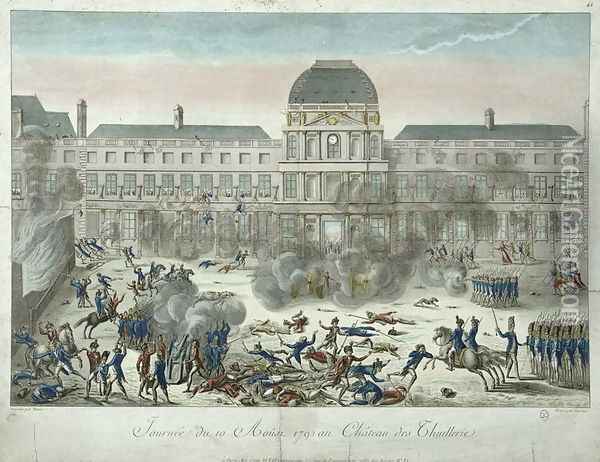 Chateau des Tuileries, 10th August 1792, engraved by Jourdan Oil Painting - Texier, G.