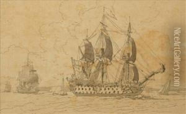 Attributed To Lieve Pietersz. Verschuir Sailing Barges Off The Coast Monochrome Oil Painting - Lieve Verschuier