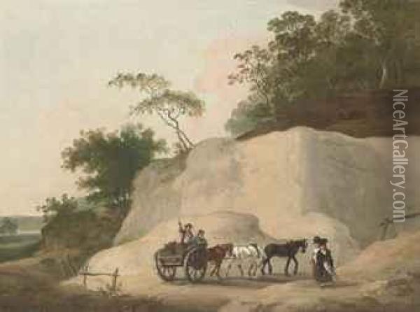 A Rocky Landscape With A Horse-drawn Wagon And Figures On Atrack Oil Painting - Francis Wheatley