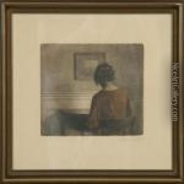 Young Girl By Asemi-circular Table Oil Painting - Peder Vilhelm Ilsted