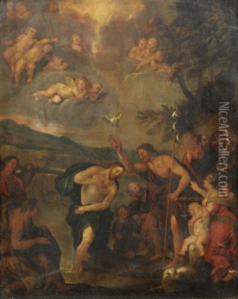 The Baptism Of Christ Oil Painting - Francesco Albani