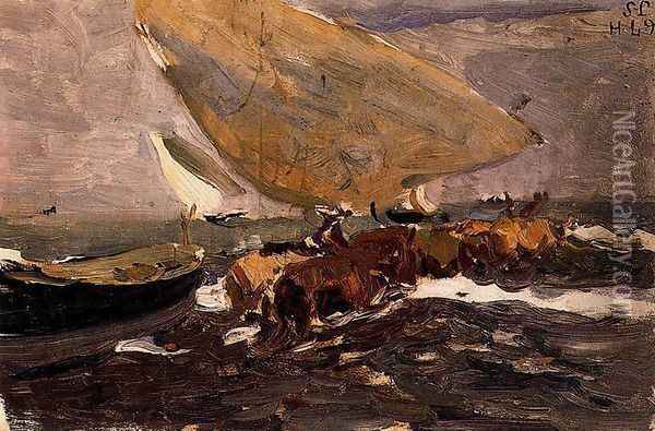 Fishing boat (back) Oil Painting - Joaquin Sorolla Y Bastida