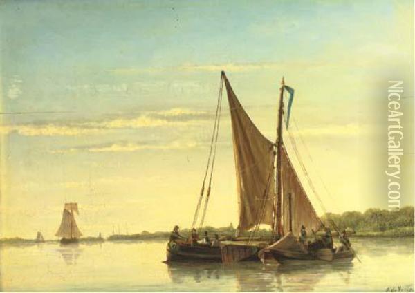 Ships On A Calm Oil Painting - Emanuel De Vries