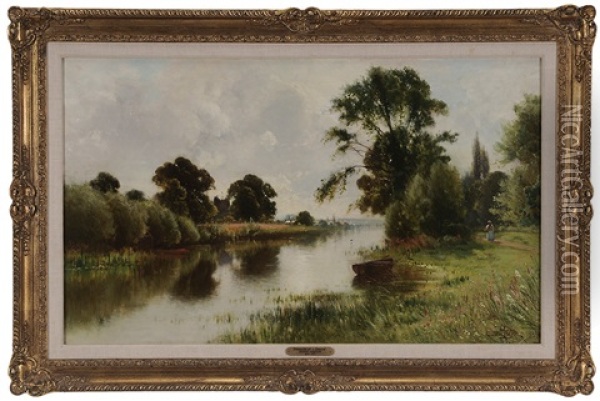 River Landscape With Figure On A Track Oil Painting - Ernest Parton