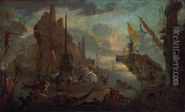 An Oriental Harbour With A Fortress Oil Painting - Hendrik van Minderhout