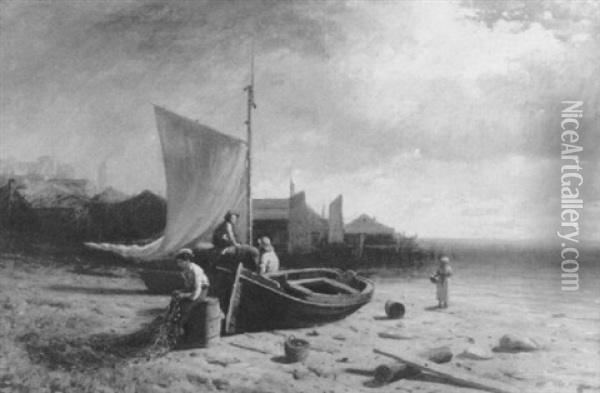 Fishing Boats On The Beach Oil Painting - George Lafayette Clough