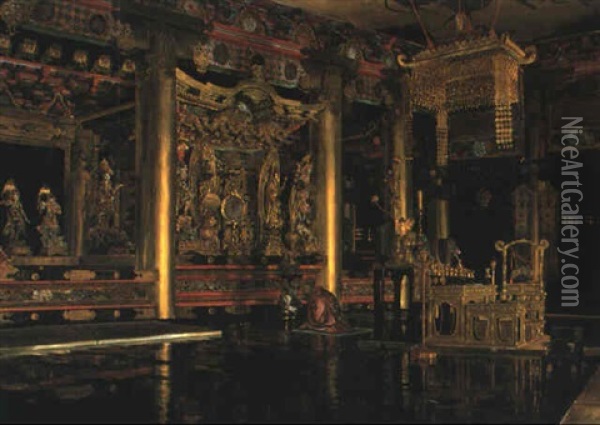 Temple Interior Oil Painting - Ioki Bun'ya
