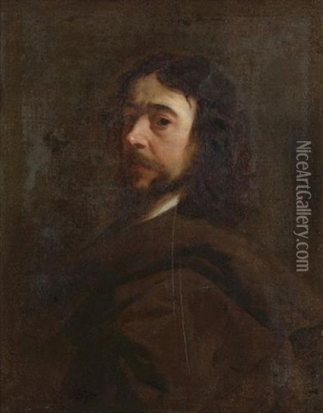 Portrait Of A Bearded Gentleman In A Brown Wrap Oil Painting - Adriaen Hanneman