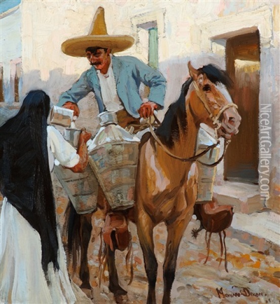 El Lechero (the Milkman), Guadalajara, Mexico Oil Painting - Maynard Dixon
