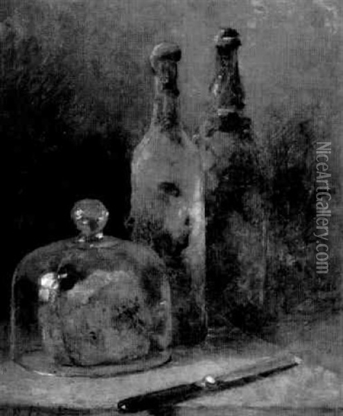 Stilleben Mit Flaschen Und Schimmelkase Oil Painting - Rene Louis Chretien