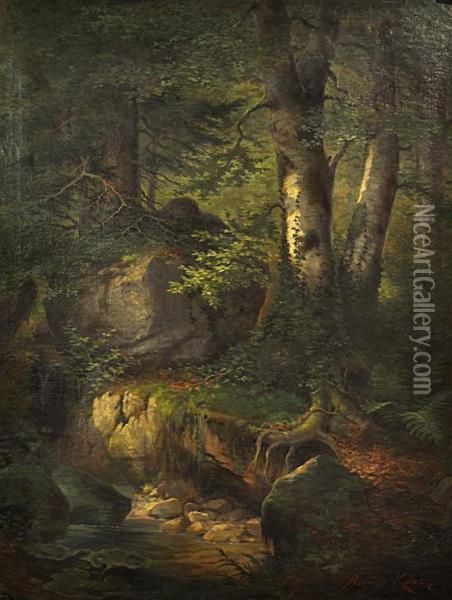 Wooded Landscape With A Stream Oil Painting - Auguste Kunz