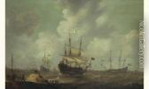 Marine Avec Trois Vaisseaux Hollandais Oil Painting - Abraham Willaerts