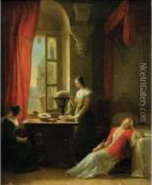 Trois Jeunes Femmes Au Cabinet D'etude Oil Painting - Jean Antoine Laurent
