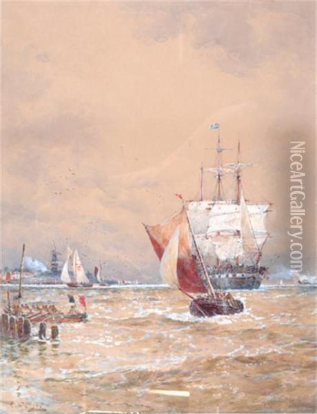 Fishing Boats Off The Coast Oil Painting - Thomas Bush Hardy