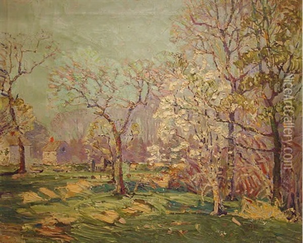 Landscape With Blooming Dogwood Oil Painting - Ernest Beaumont