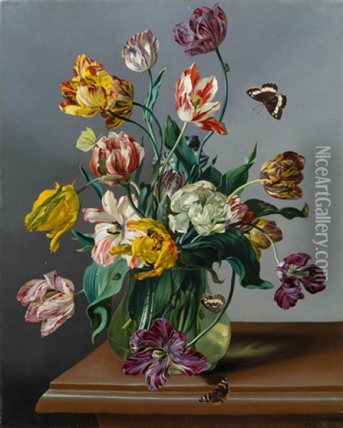 Tulpen In Blumenvase Oil Painting - Leopold Zinnoegger