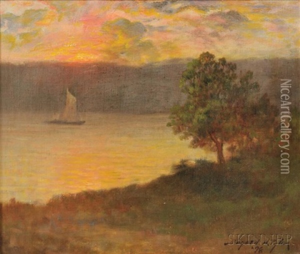 Sailboat At Sunset Oil Painting - Bayard Henry Tyler