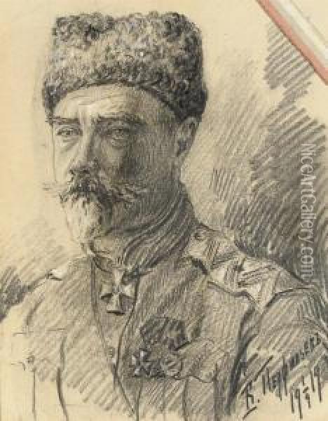 Portrait Of General Denikin Oil Painting - Vladimir Perfilieff