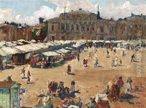 Markttag Auf Dem Marktplatz Von Abo (finnland) Oil Painting - Max Friedrich Rabes