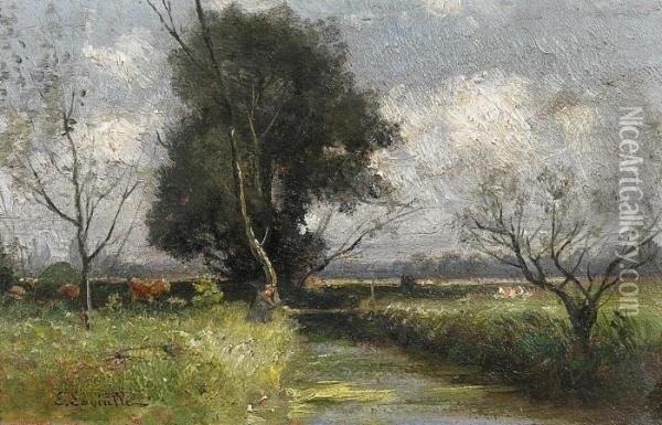 Brook Landscape In The Summer Oil Painting - Eugene Antoine Samuel Lavieille